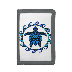 Blue Tribal Turtle Sun Tri-fold Wallet