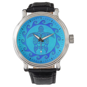 Blue Tribal Turtle Sun Watch