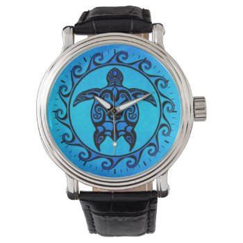 Blue Tribal Turtle Sun Watch by BailOutIsland at Zazzle