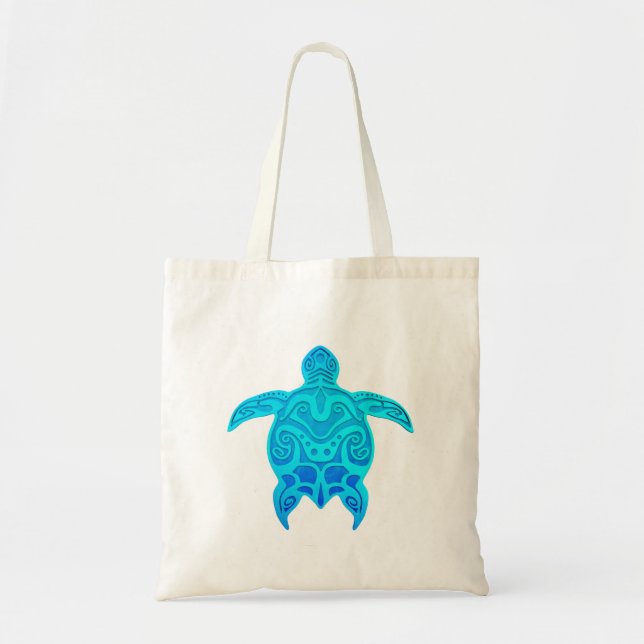 Blue Tribal Turtle Tote Bag (Front)