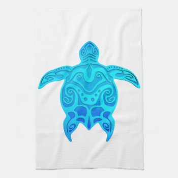 Blue Tribal Turtle Towel by BailOutIsland at Zazzle