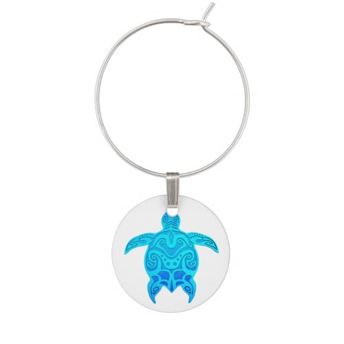 Blue Tribal Turtle Wine Glass Charm