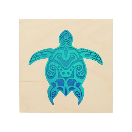 Blue Tribal Turtle Wood Wall Decor