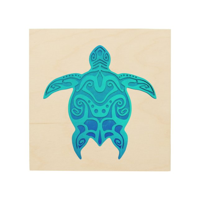 Blue Tribal Turtle Wood Wall Decor (Front)