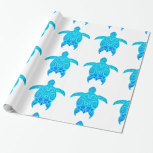 Blue Tribal Turtle Wrapping Paper
