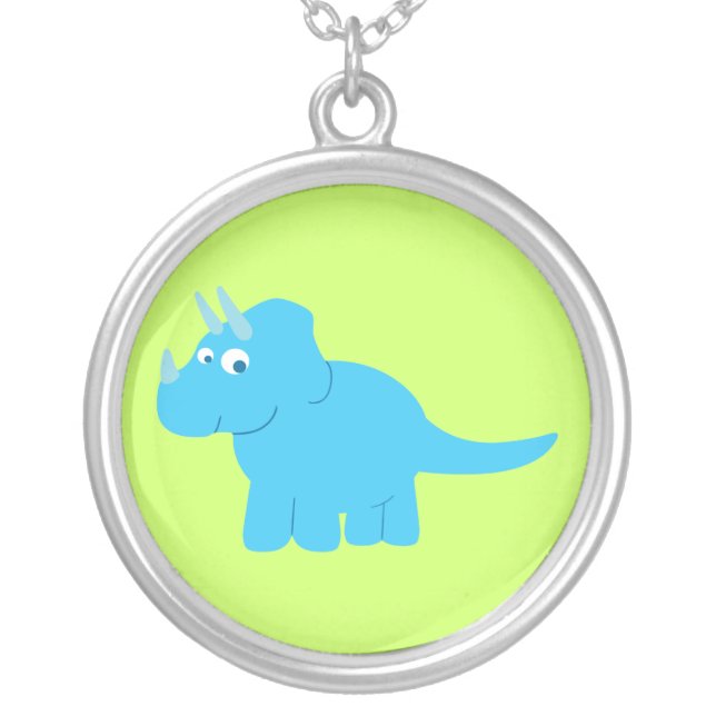 Blue Triceratops Dinosaur Silver Plated Necklace (Front)
