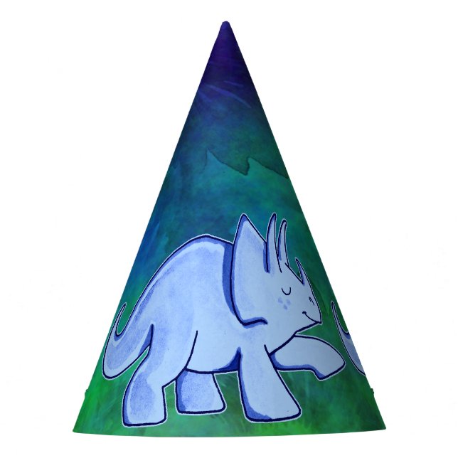 Blue Triceratops Paper Party Hat (Front)