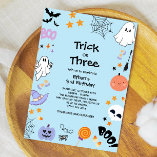 Blue Trick or Treat Halloween 3rd Birthday  Invitation