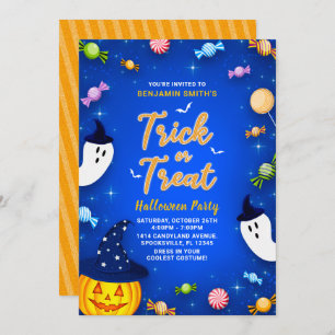 Blue Trick or Treat Kids Halloween Party Invitation