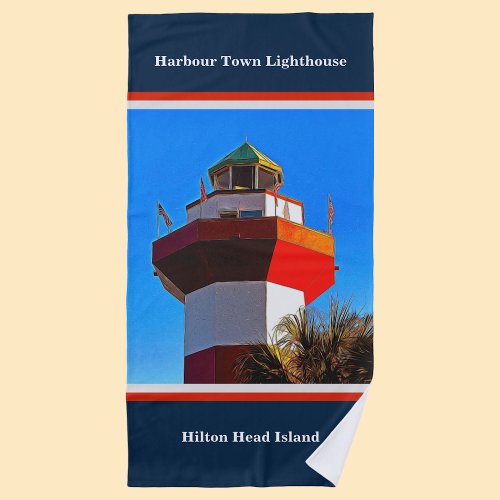 Blue Trimmed Hilton Head Harbour Town Lighthouse Beach Towel