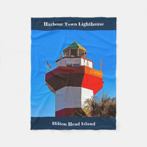 Blue Trimmed Hilton Head Harbour Town Lighthouse Fleece Blanket