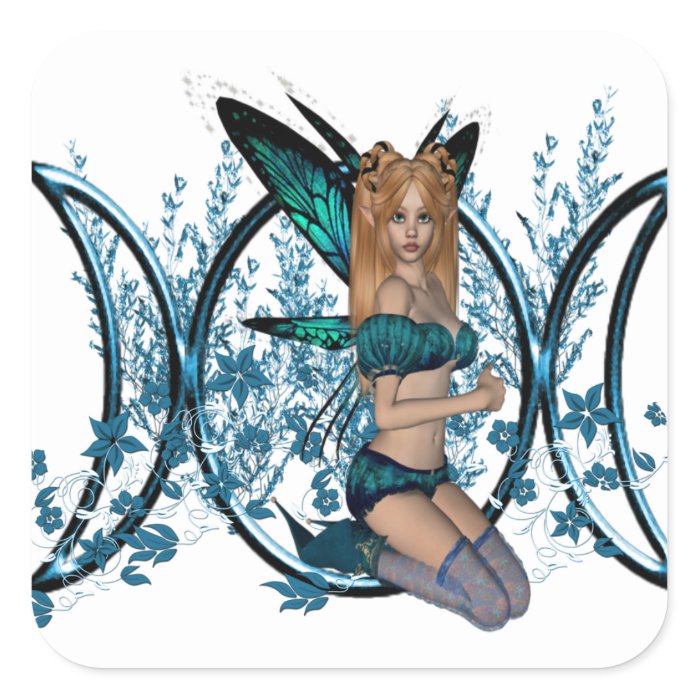 Blue Triple Moon Goddess Symbol Fairy Square Sticker