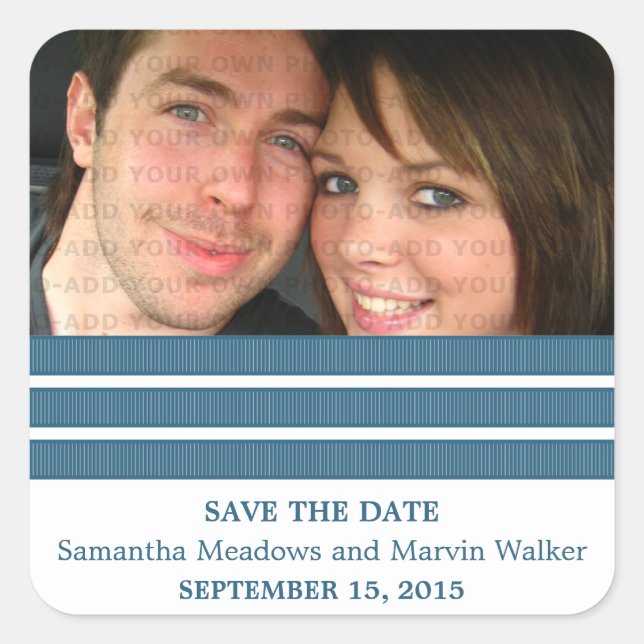 Blue Triple Stripe Save the Date Stickers (Front)