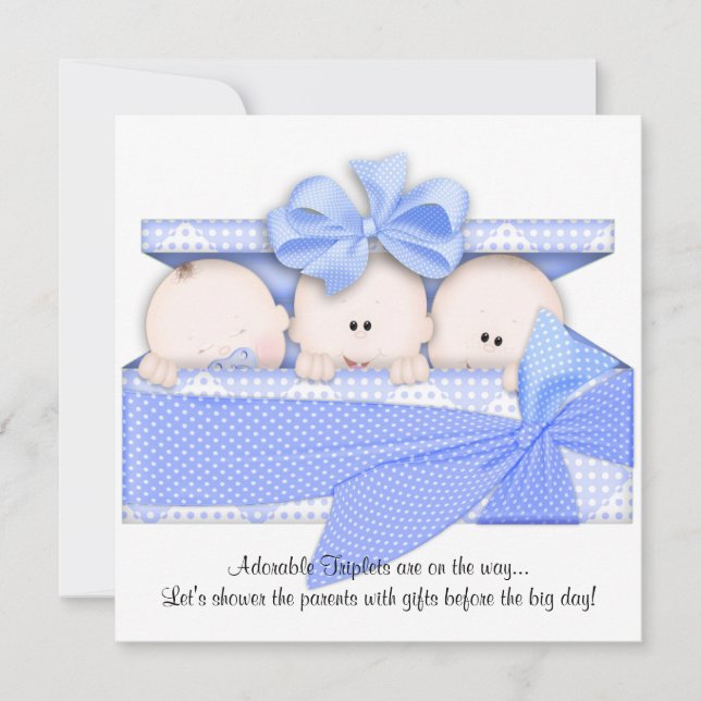 Blue Triplet Baby Shower Invitation Announcement (Front)