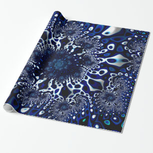 Blue Trippy Psychedelic Fine Fractal Abstract Wrapping Paper
