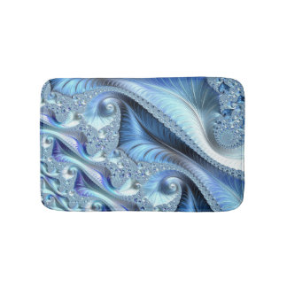 Blue Trippy Psychedelic Fine Fractal Art Bath Mat