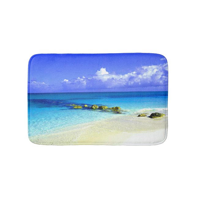 Blue Tropic Waters With White Sandy Beach Bath Mat (Front)