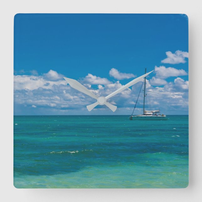 Blue Tropical Bay Seascape Square Wall Clock (Front)
