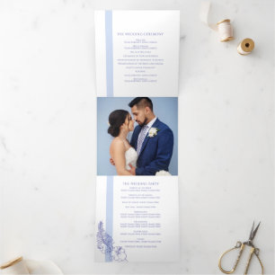 blue tropical botanica line art wedding Tri-Fold program