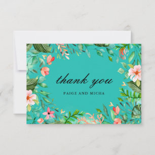 Blue Tropical Botanical Wedding Thank You Card