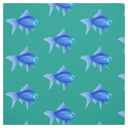 Blue Tropical Fish Pattern on Aqua Fabric