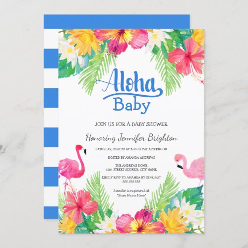 Blue  Tropical Flamingo Luau Baby Shower Invitation