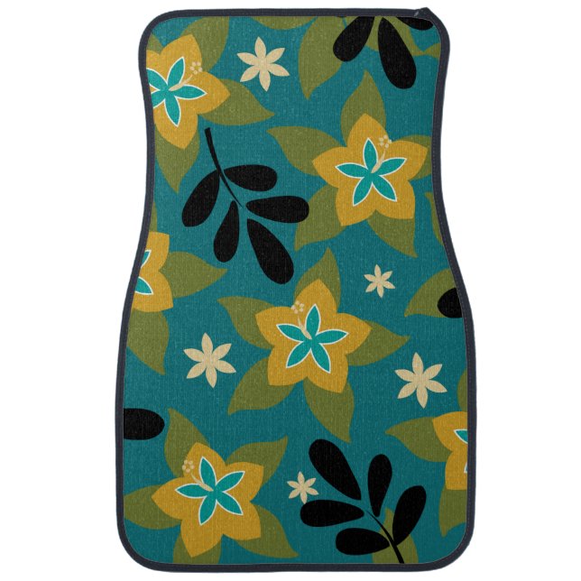 Blue Tropical Floral Hawaiian Car Floor Mat (Front)