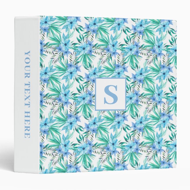 Blue Tropical Floral Monogram Binder (Front/Spine)