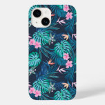 Blue Tropical Flower Garden Pattern Case-Mate iPhone 14 Case