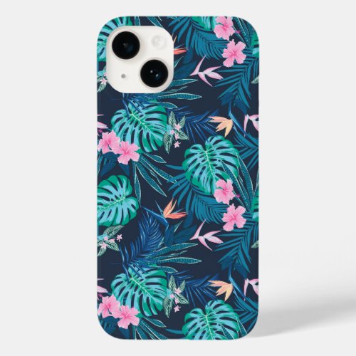 Blue Tropical Flower Garden Pattern Case_Mate iPhone 14 Case