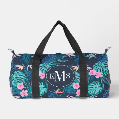 Blue Tropical Flower Garden Pattern Duffle Bag