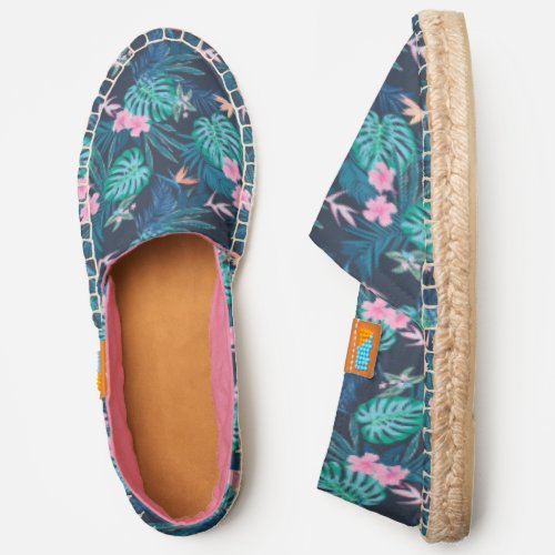 Blue Tropical Flower Garden Pattern Espadrilles