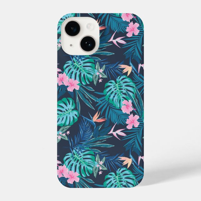 Blue Tropical Flower Garden Pattern iPhone Case (Back)