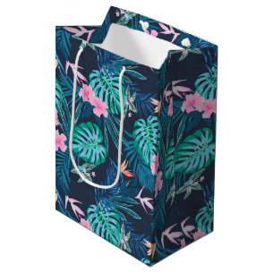 Blue Tropical Flower Garden Pattern Medium Gift Bag