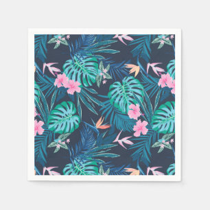 Blue Tropical Flower Garden Pattern Napkins