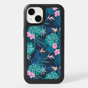 Blue Tropical Flower Garden Pattern OtterBox iPhone 14 Case