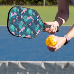 Blue Tropical Flower Garden Pattern Pickleball Paddle
