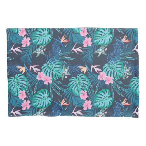 Blue Tropical Flower Garden Pattern Pillow Case