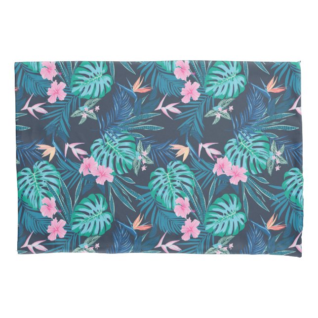 Blue Tropical Flower Garden Pattern Pillow Case (Front)