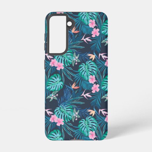 Blue Tropical Flower Garden Pattern Samsung Galaxy S21 Case