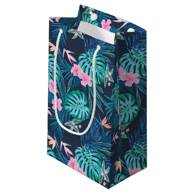 Blue Tropical Flower Garden Pattern Small Gift Bag (Front Angled)