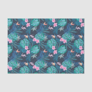 Blue Tropical Flower Garden Pattern Tissue Paper