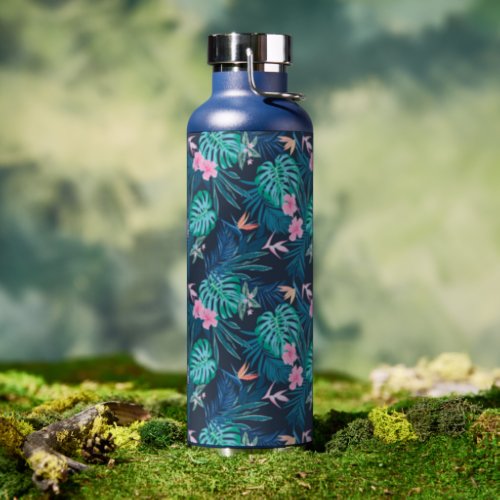 Blue Tropical Flower Garden Pattern Water Bottle