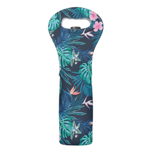 Blue Tropical Flower Garden Pattern Wine Bag