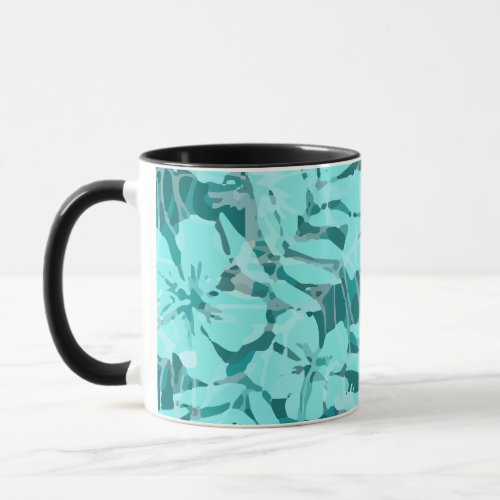 Blue Tropical Flowers Silhouettes Vector Mug