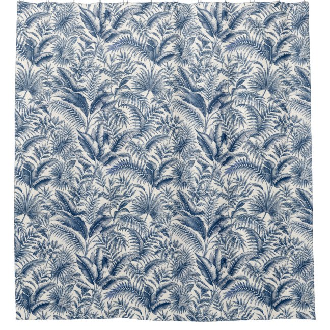 Blue Tropical Foliage Botanical Shower Curtain