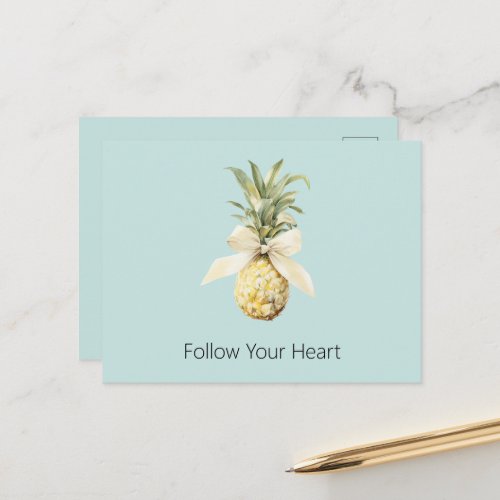 Blue Tropical Fruit Pinepple Bow   Postcard