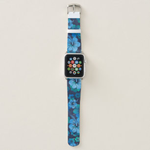 Blue Tropical Hibiscus Floral Pattern Apple Watch Band