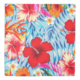 Blue Tropical hibiscus flowers Duvet Cover