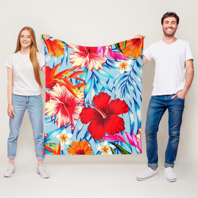 Blue Tropical hibiscus flowers    Fleece Blanket (In Situ)